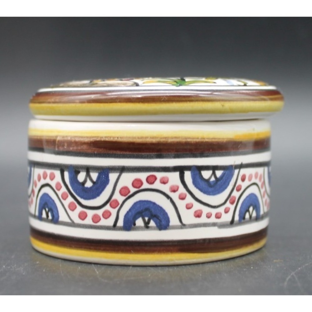 Hand Painted Portuguese Pottery Trinket Box Folk Art Animal Floral Conimbriga - Picture 3 of 11